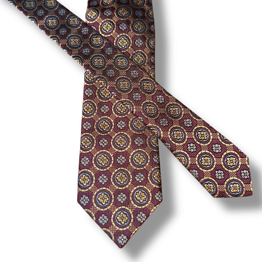 JZ Richards Boulder Burgundy & Gold Geometric Handmade in USA Silk Neck Tie